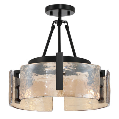 Aenon 3-light Semi-Flush Mount in Matte Black with Amber Water Glass - - Golden Lighting