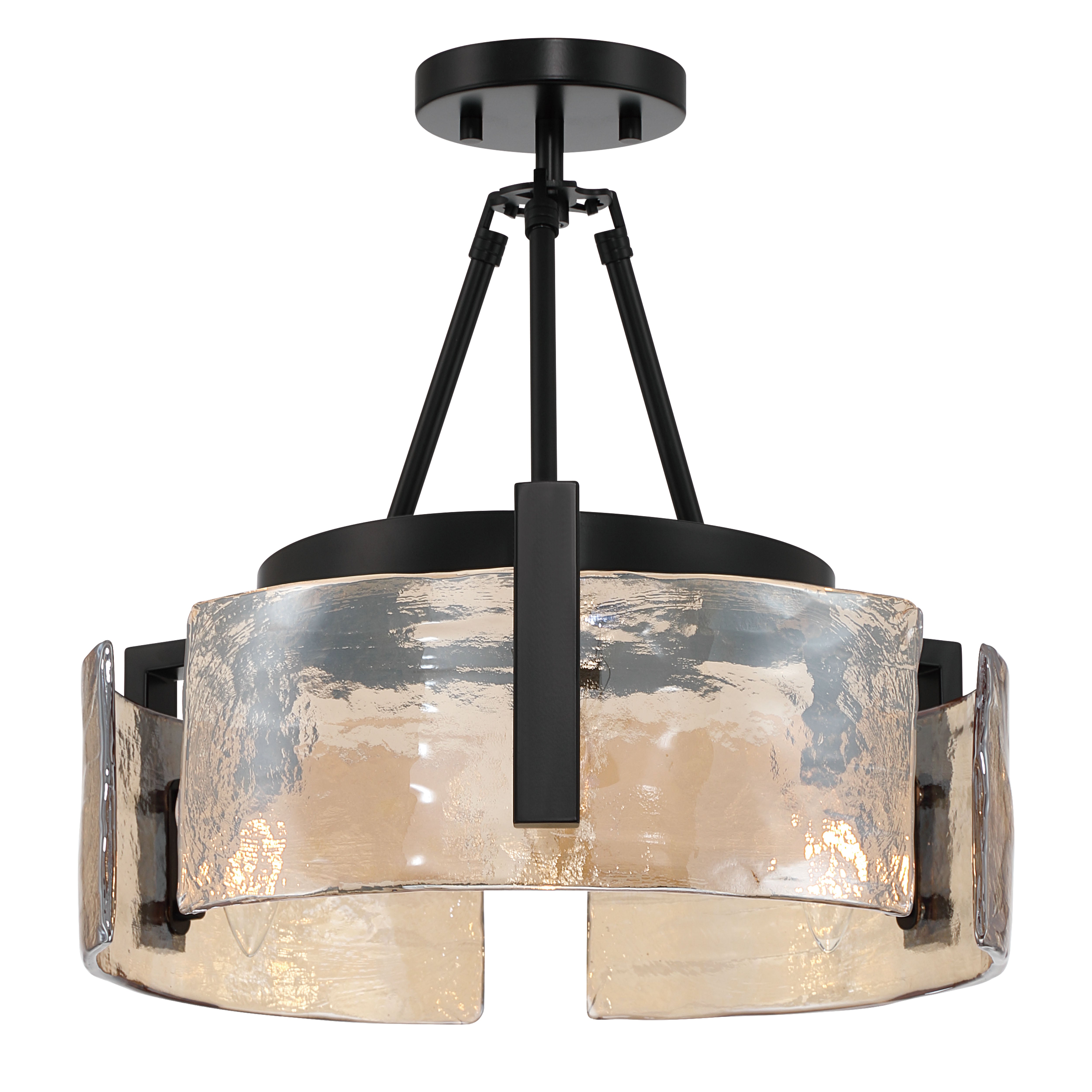 Aenon 3-light Semi-Flush Mount in Matte Black with Amber Water Glass - - Golden Lighting