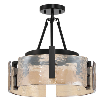 Aenon 3-light Semi-Flush Mount in Matte Black with Amber Water Glass - - Golden Lighting