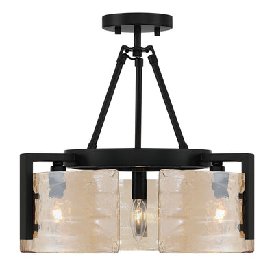 Aenon 3-light Semi-Flush Mount in Matte Black with Amber Water Glass - - Golden Lighting