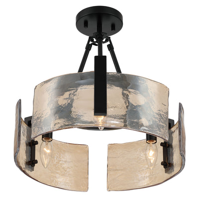 Aenon 3-light Semi-Flush Mount in Matte Black with Amber Water Glass - - Golden Lighting