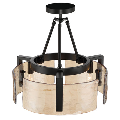 Aenon 3-light Semi-Flush Mount in Matte Black with Amber Water Glass - - Golden Lighting