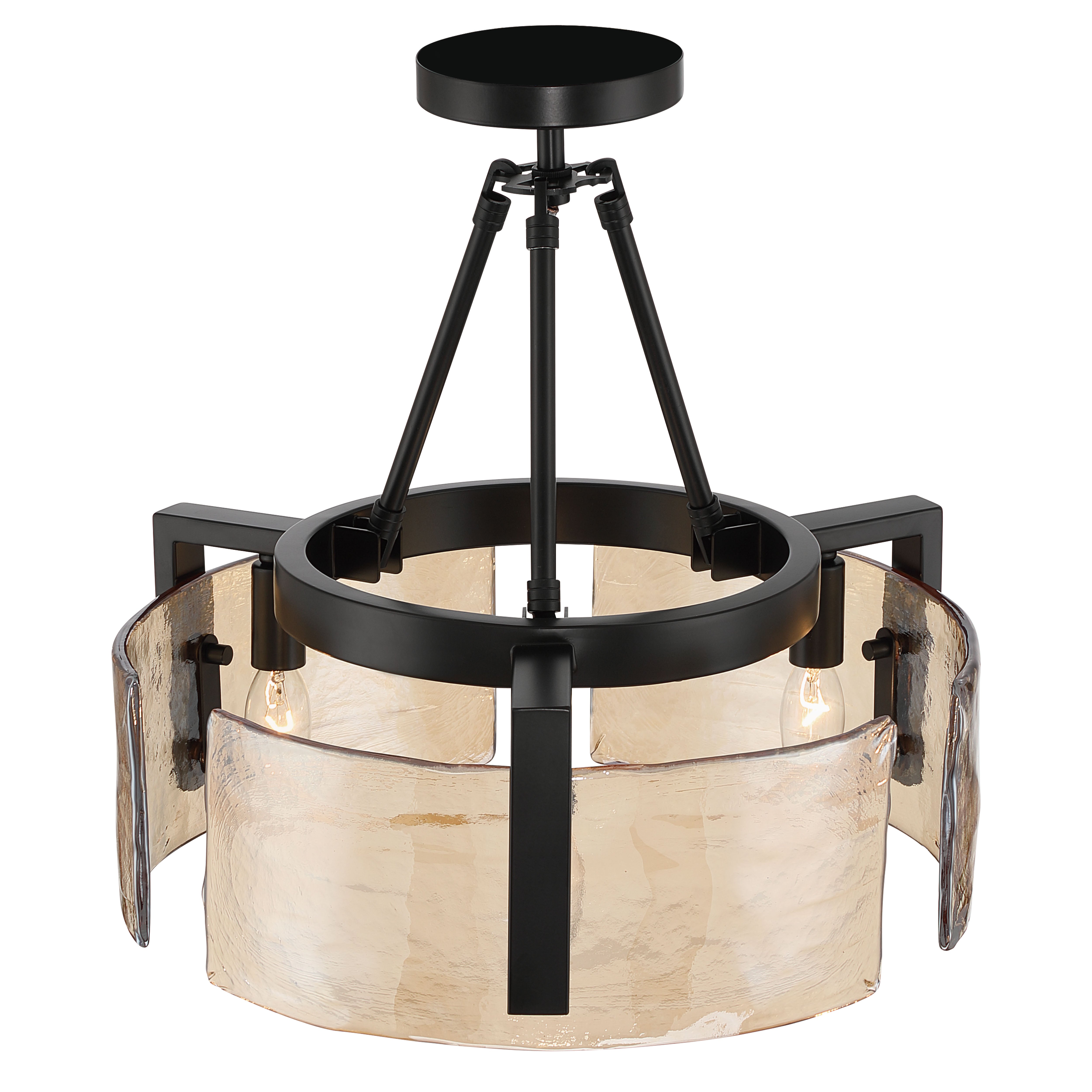Aenon 3-light Semi-Flush Mount in Matte Black with Amber Water Glass - - Golden Lighting