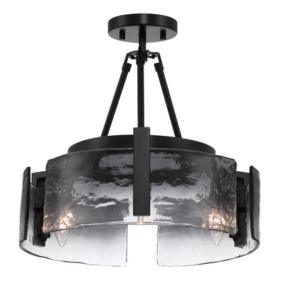 Aenon 3-light Semi-Flush Mount in Matte Black with Smokey Water Glass - - Golden Lighting