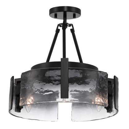 Aenon 3-light Semi-Flush Mount in Matte Black with Smokey Water Glass - - Golden Lighting
