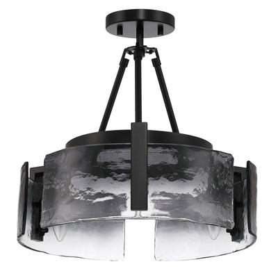 Aenon 3-light Semi-Flush Mount in Matte Black with Smokey Water Glass - - Golden Lighting