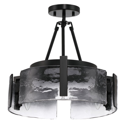 Aenon 3-light Semi-Flush Mount in Matte Black with Smokey Water Glass - - Golden Lighting