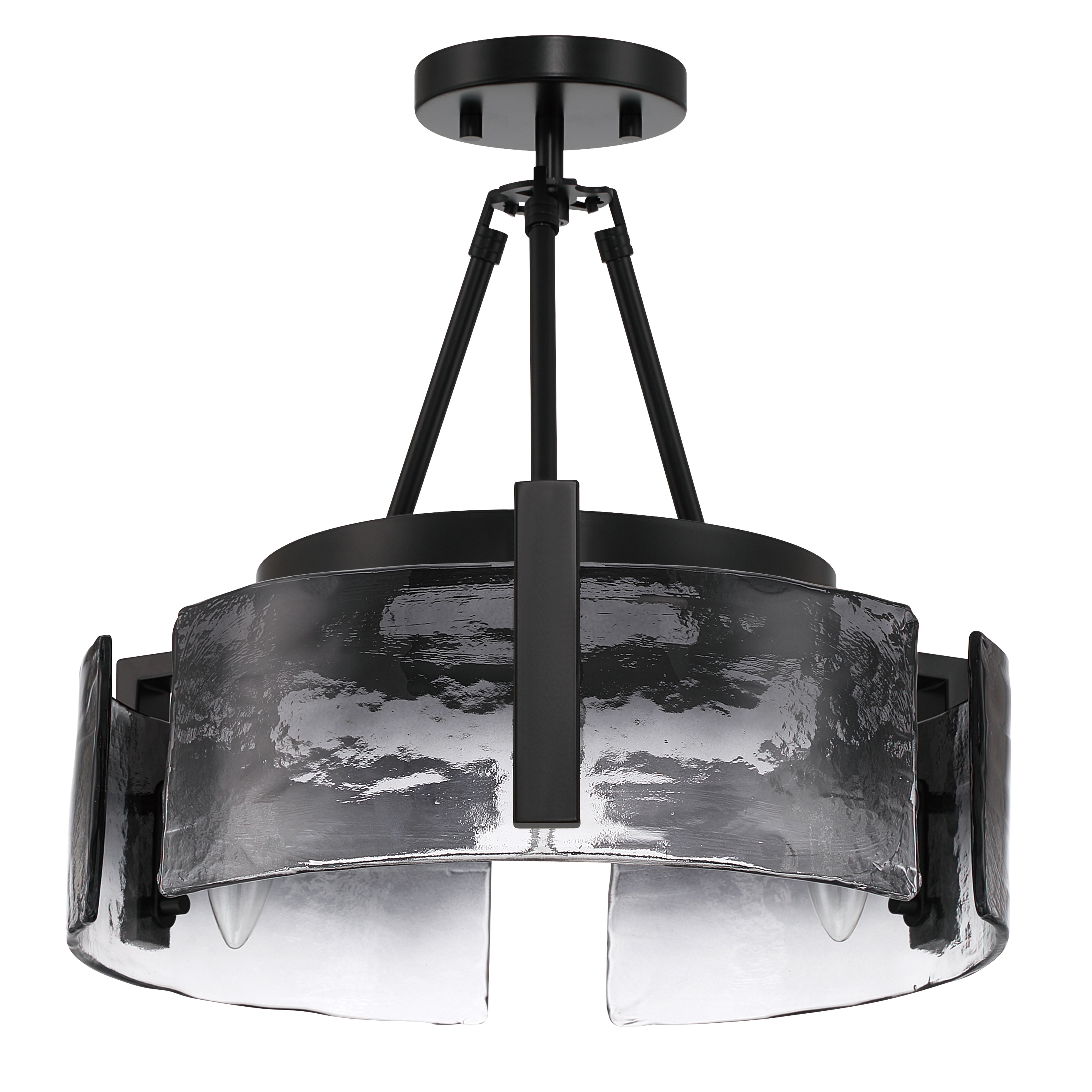 Aenon 3-light Semi-Flush Mount in Matte Black with Smokey Water Glass - - Golden Lighting