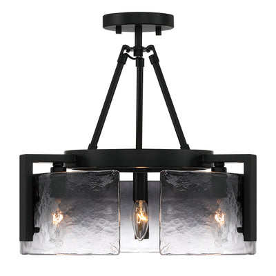 Aenon 3-light Semi-Flush Mount in Matte Black with Smokey Water Glass - - Golden Lighting