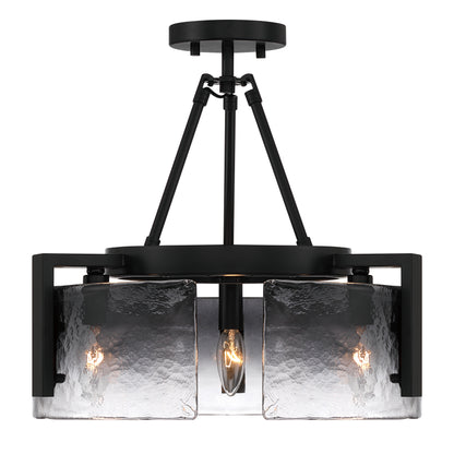 Aenon 3-light Semi-Flush Mount in Matte Black with Smokey Water Glass - - Golden Lighting