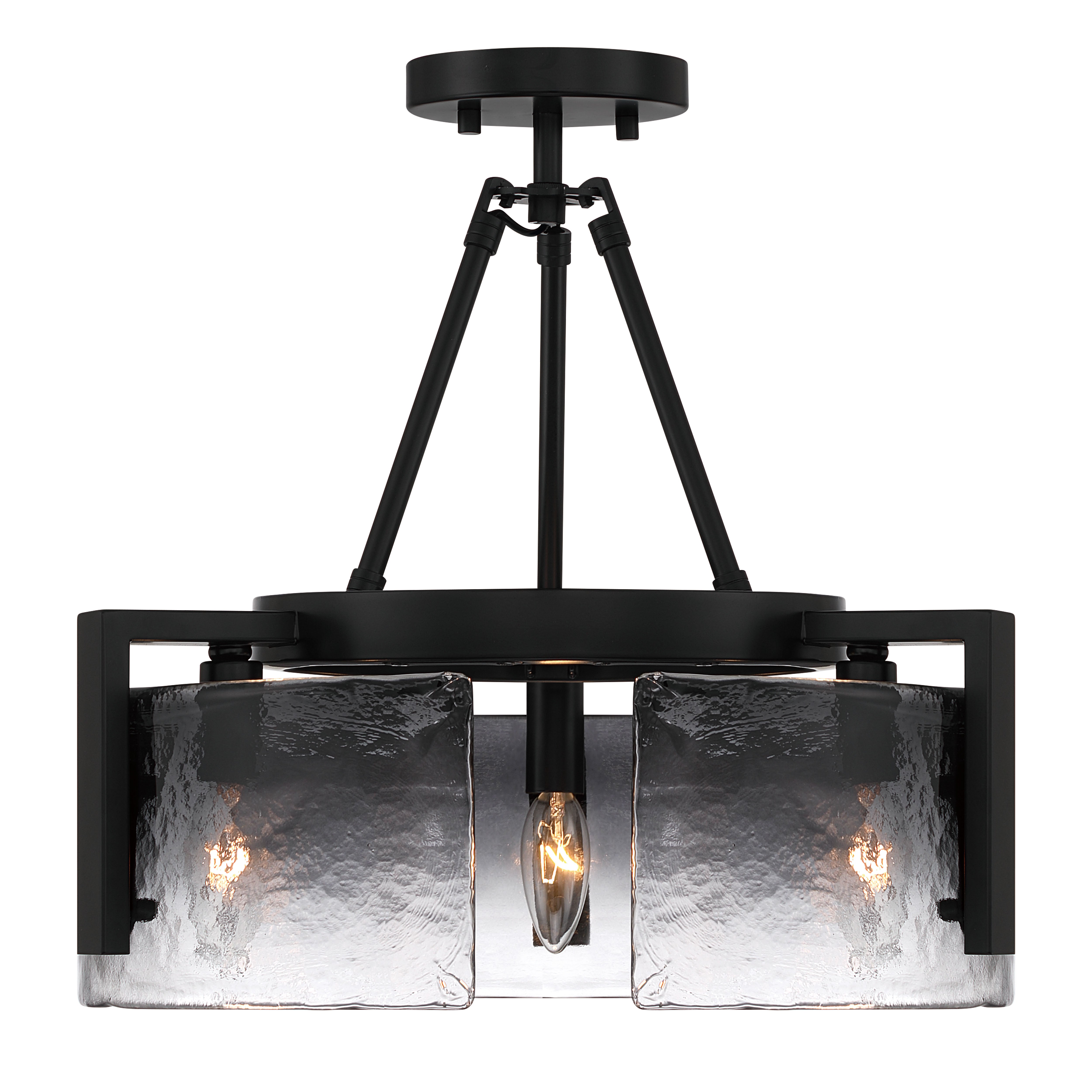 Aenon 3-light Semi-Flush Mount in Matte Black with Smokey Water Glass - - Golden Lighting