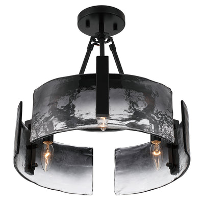 Aenon 3-light Semi-Flush Mount in Matte Black with Smokey Water Glass - - Golden Lighting