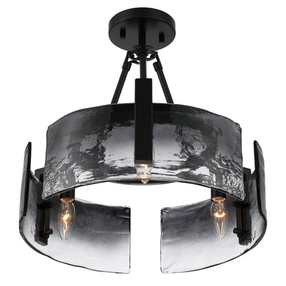 Aenon 3-light Semi-Flush Mount in Matte Black with Smokey Water Glass - - Golden Lighting