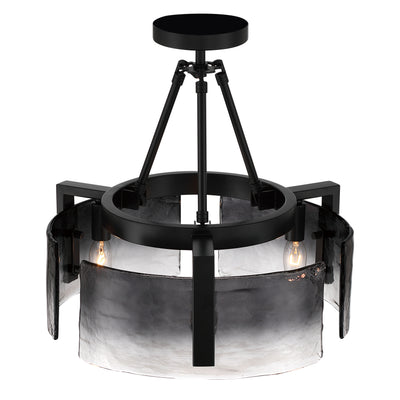Aenon 3-light Semi-Flush Mount in Matte Black with Smokey Water Glass - - Golden Lighting