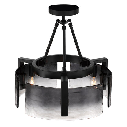 Aenon 3-light Semi-Flush Mount in Matte Black with Smokey Water Glass - - Golden Lighting