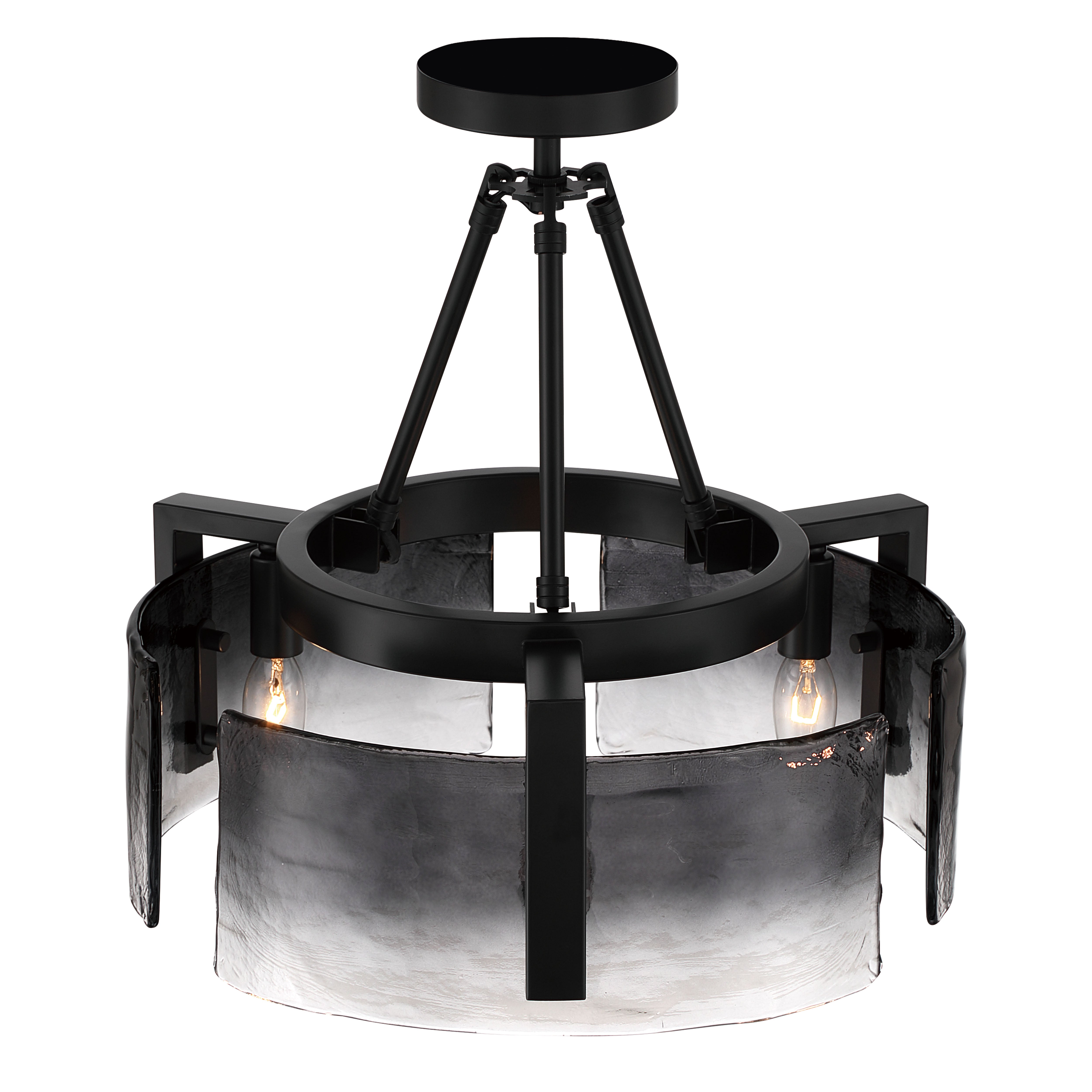 Aenon 3-light Semi-Flush Mount in Matte Black with Smokey Water Glass - - Golden Lighting