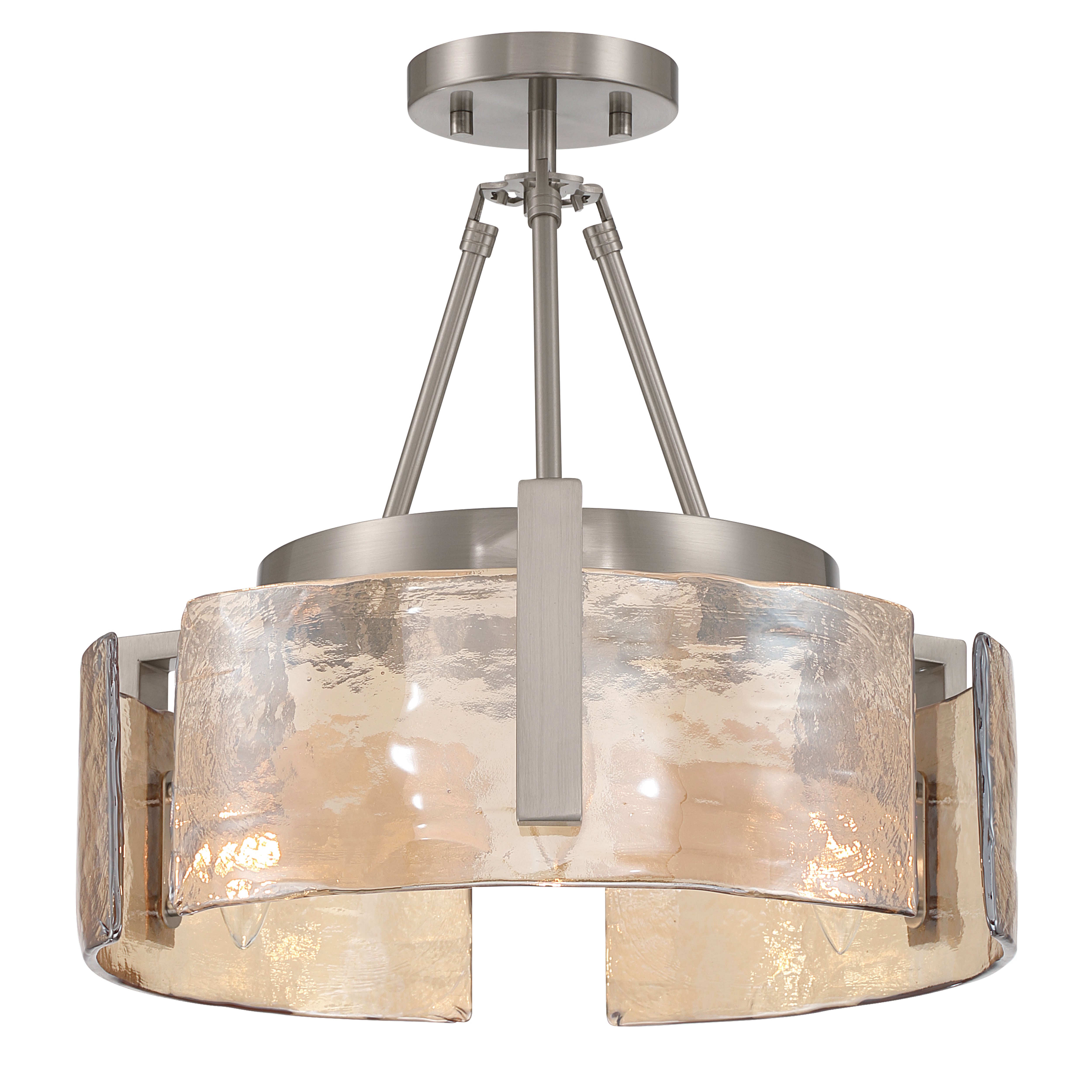 Aenon 3-light Semi-Flush Mount in Pewter with Amber Water Glass - - Golden Lighting