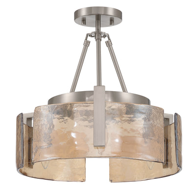 Aenon 3-light Semi-Flush Mount in Pewter with Amber Water Glass - - Golden Lighting
