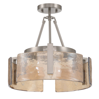Aenon 3-light Semi-Flush Mount in Pewter with Amber Water Glass - - Golden Lighting