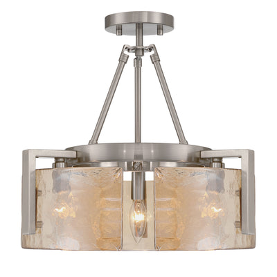 Aenon 3-light Semi-Flush Mount in Pewter with Amber Water Glass - - Golden Lighting
