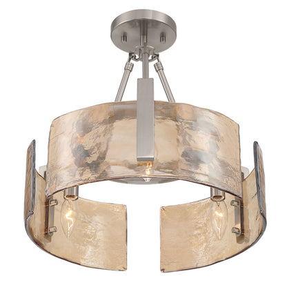 Aenon 3-light Semi-Flush Mount in Pewter with Amber Water Glass - - Golden Lighting