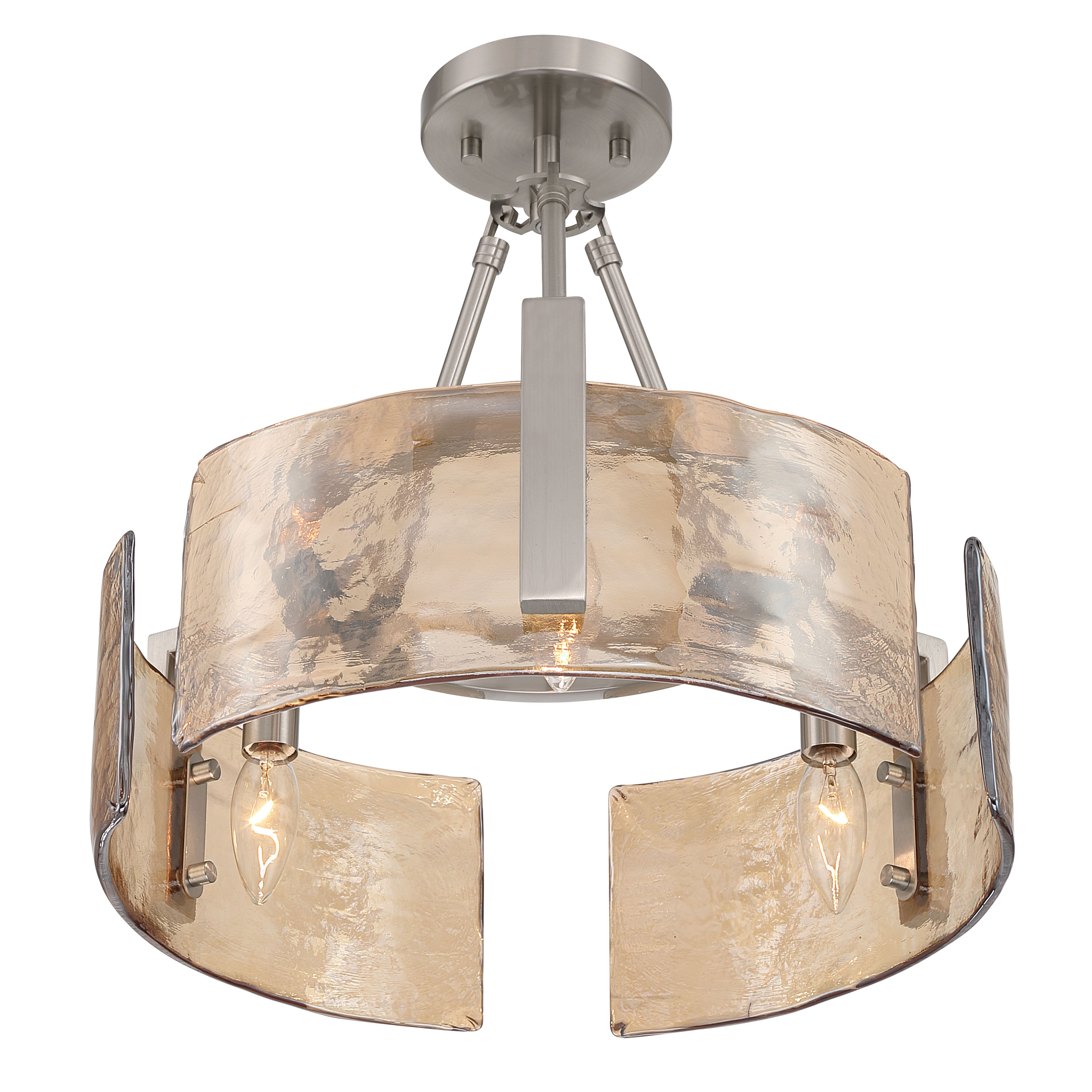 Aenon 3-light Semi-Flush Mount in Pewter with Amber Water Glass - - Golden Lighting