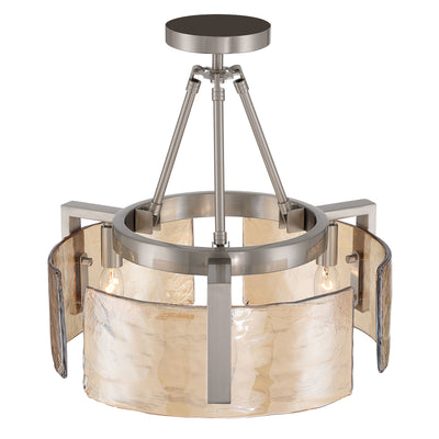 Aenon 3-light Semi-Flush Mount in Pewter with Amber Water Glass - - Golden Lighting
