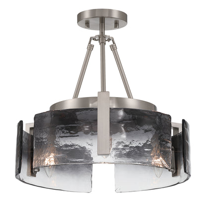 Aenon 3-light Semi-Flush Mount in Pewter with Smokey Water Glass - - Golden Lighting