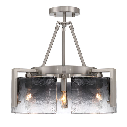 Aenon 3-light Semi-Flush Mount in Pewter with Smokey Water Glass - - Golden Lighting