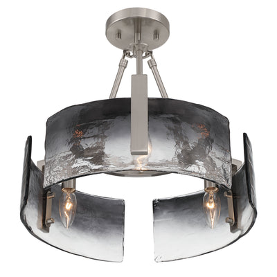 Aenon 3-light Semi-Flush Mount in Pewter with Smokey Water Glass - - Golden Lighting