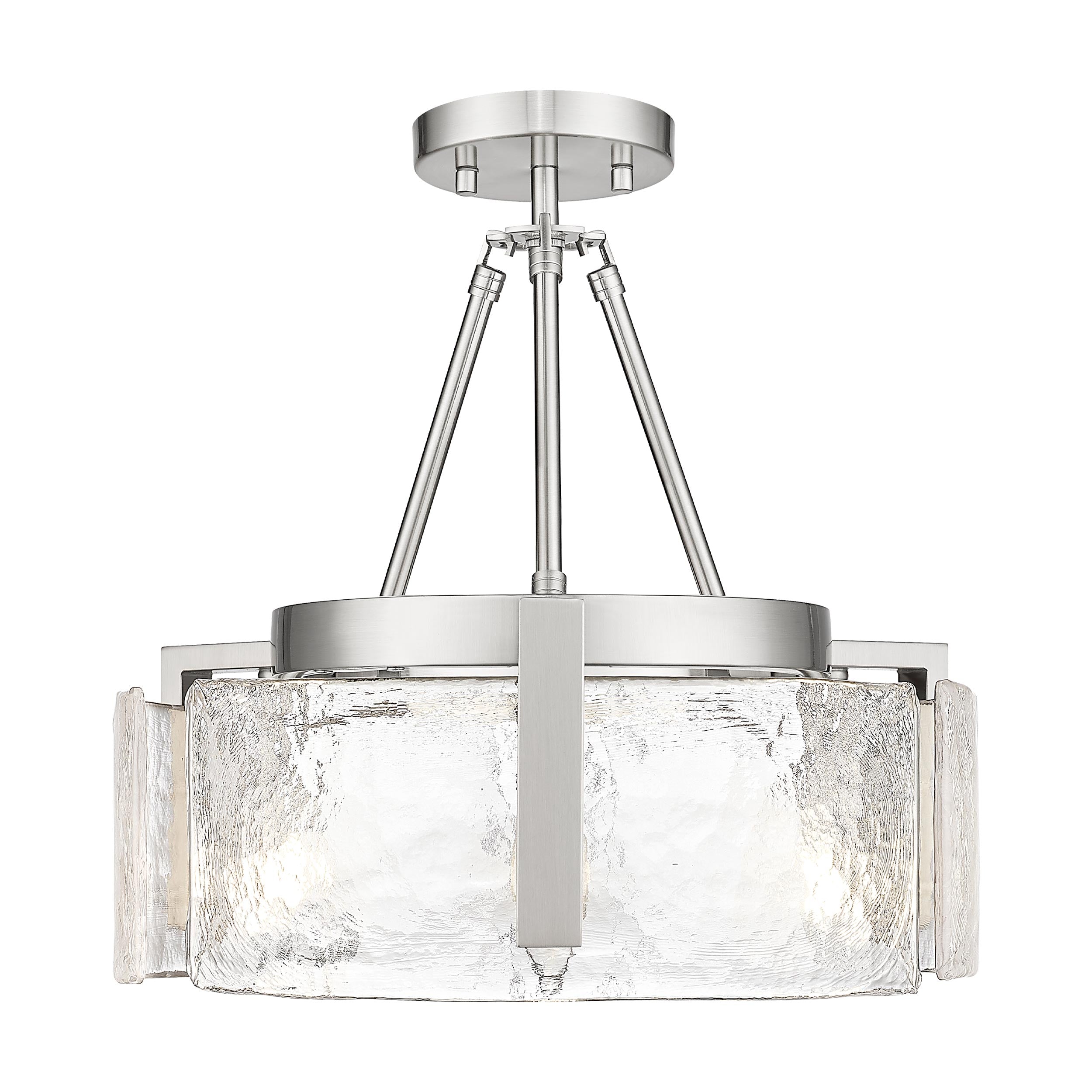 Aenon 3-Light Semi-Flush in Pewter with Hammered Water Glass Shade - - Golden Lighting