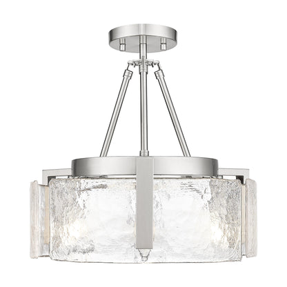 Aenon 3-Light Semi-Flush in Pewter with Hammered Water Glass Shade - - Golden Lighting