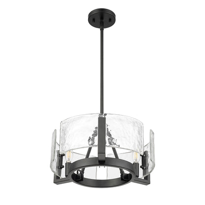 Aenon 3-Light Chandelier in Matte Black with Hammered Water Glass - Matte Black / Hammered Water Glass / Clear - Golden Lighting