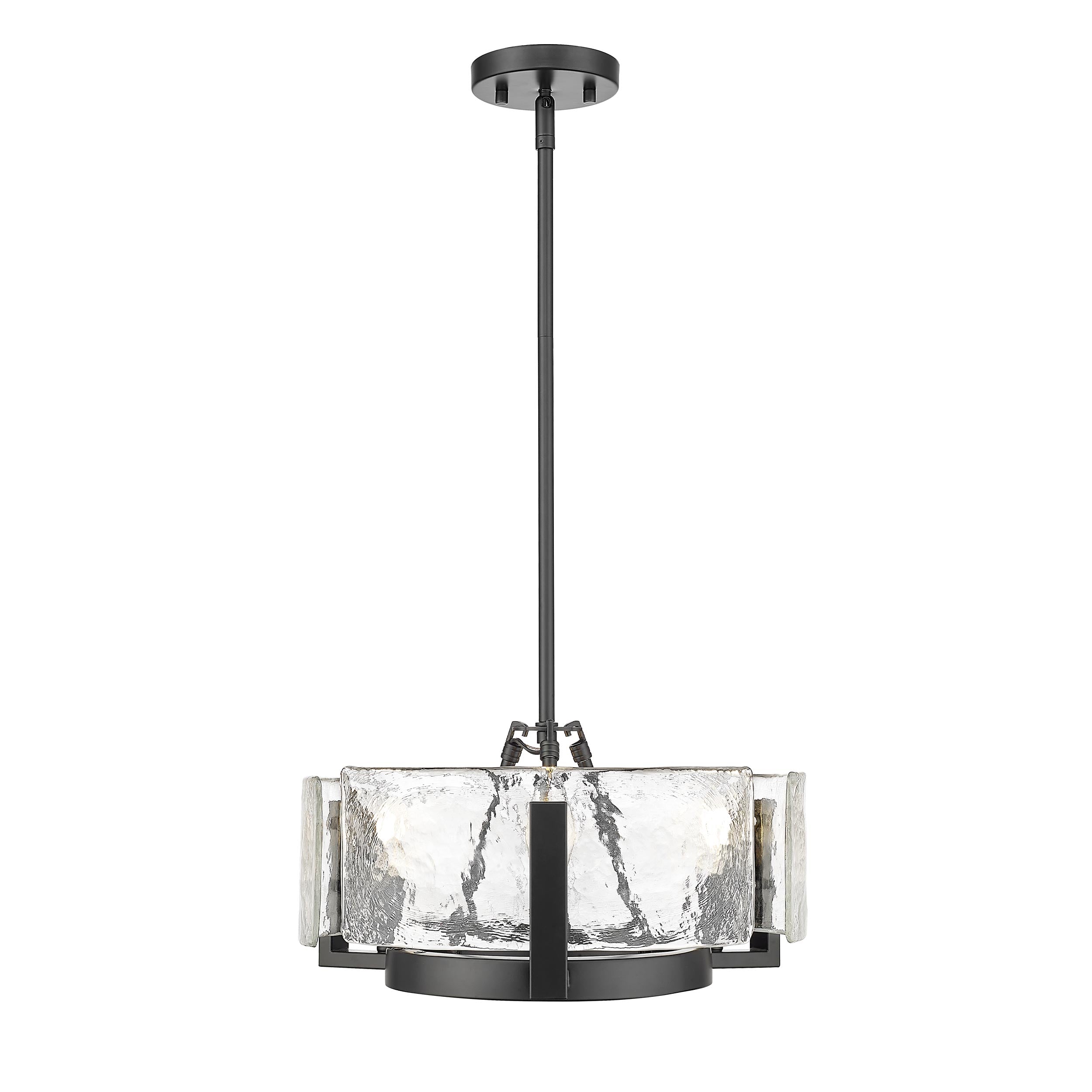 Aenon 3-Light Chandelier in Matte Black with Hammered Water Glass - - Golden Lighting