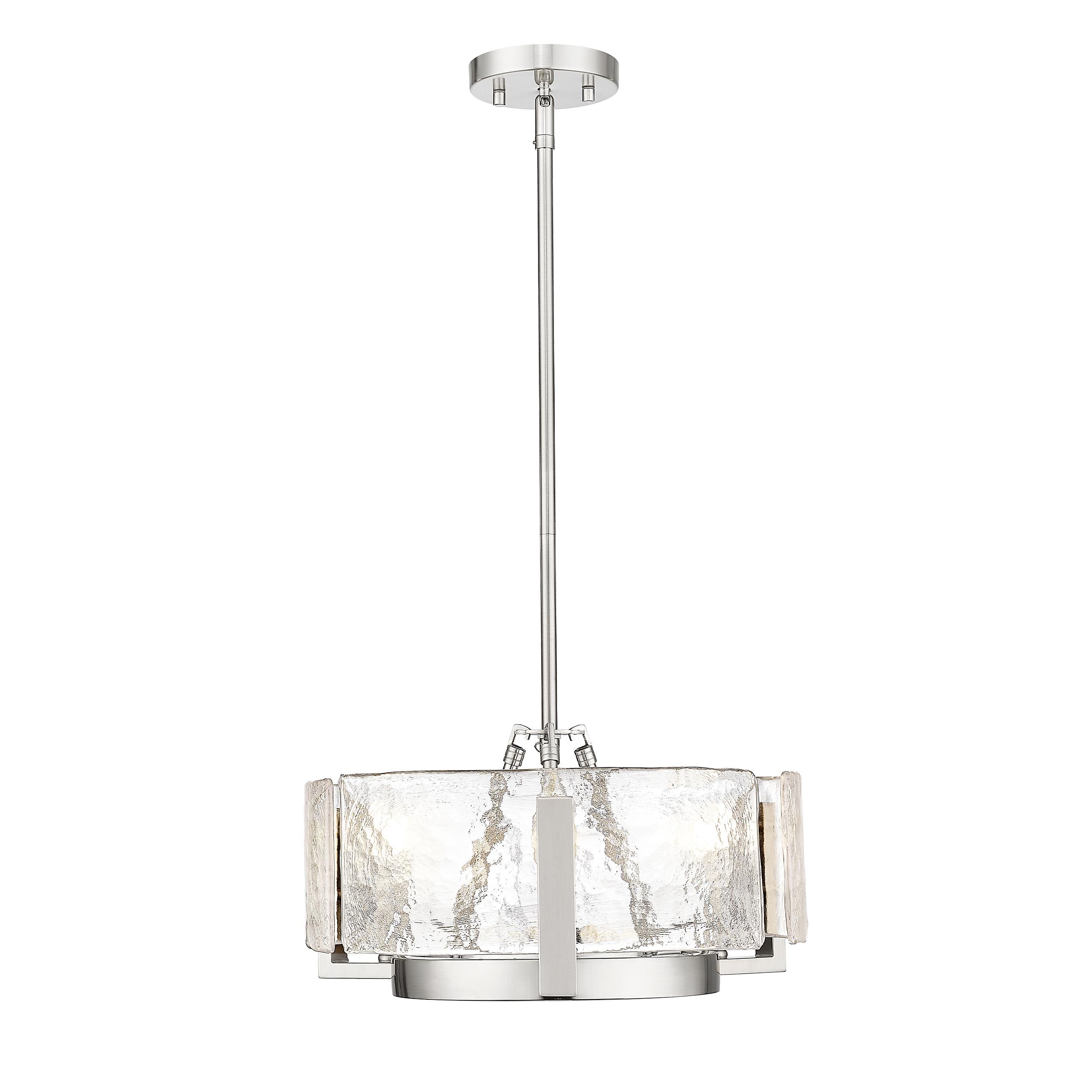 Aenon 3-Light Chandelier in Pewter with Hammered Water Glass - - Golden Lighting