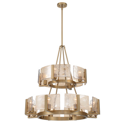 Aenon 12-light 2-tier Chandelier (4+8) in Brushed Champagne Brass with Amber Water Glass - - Golden Lighting