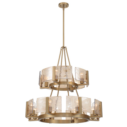 Yep by Golden Lighting Aenon 12-light 2-tier Chandelier (4+8) in Brushed Champagne Brass with Amber Water Glass