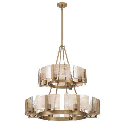 Aenon 12-light 2-tier Chandelier (4+8) in Brushed Champagne Brass with Amber Water Glass - - Golden Lighting