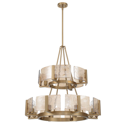 Yep by Golden Lighting Aenon 12-light 2-tier Chandelier (4+8) in Brushed Champagne Brass with Amber Water Glass