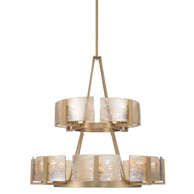 Aenon 12-light 2-tier Chandelier (4+8) in Brushed Champagne Brass with Amber Water Glass - - Golden Lighting