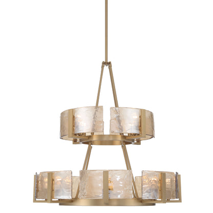 Yep by Golden Lighting Aenon 12-light 2-tier Chandelier (4+8) in Brushed Champagne Brass with Amber Water Glass
