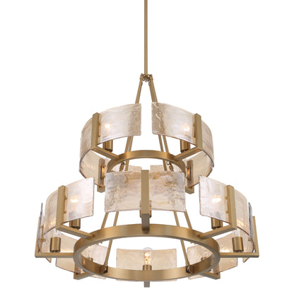 Yep by Golden Lighting Aenon 12-light 2-tier Chandelier (4+8) in Brushed Champagne Brass with Amber Water Glass