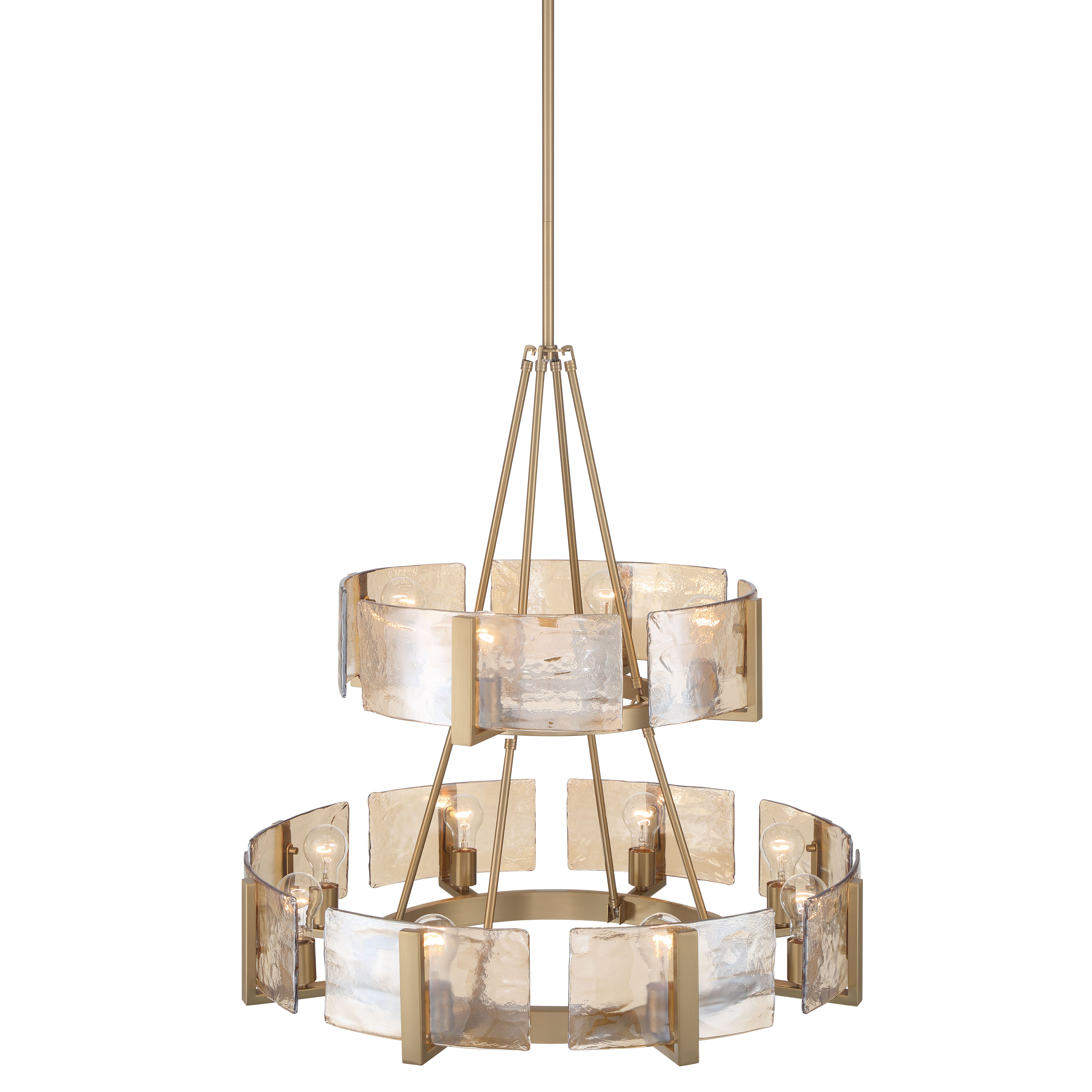 Yep by Golden Lighting Aenon 12-light 2-tier Chandelier (4+8) in Brushed Champagne Brass with Amber Water Glass