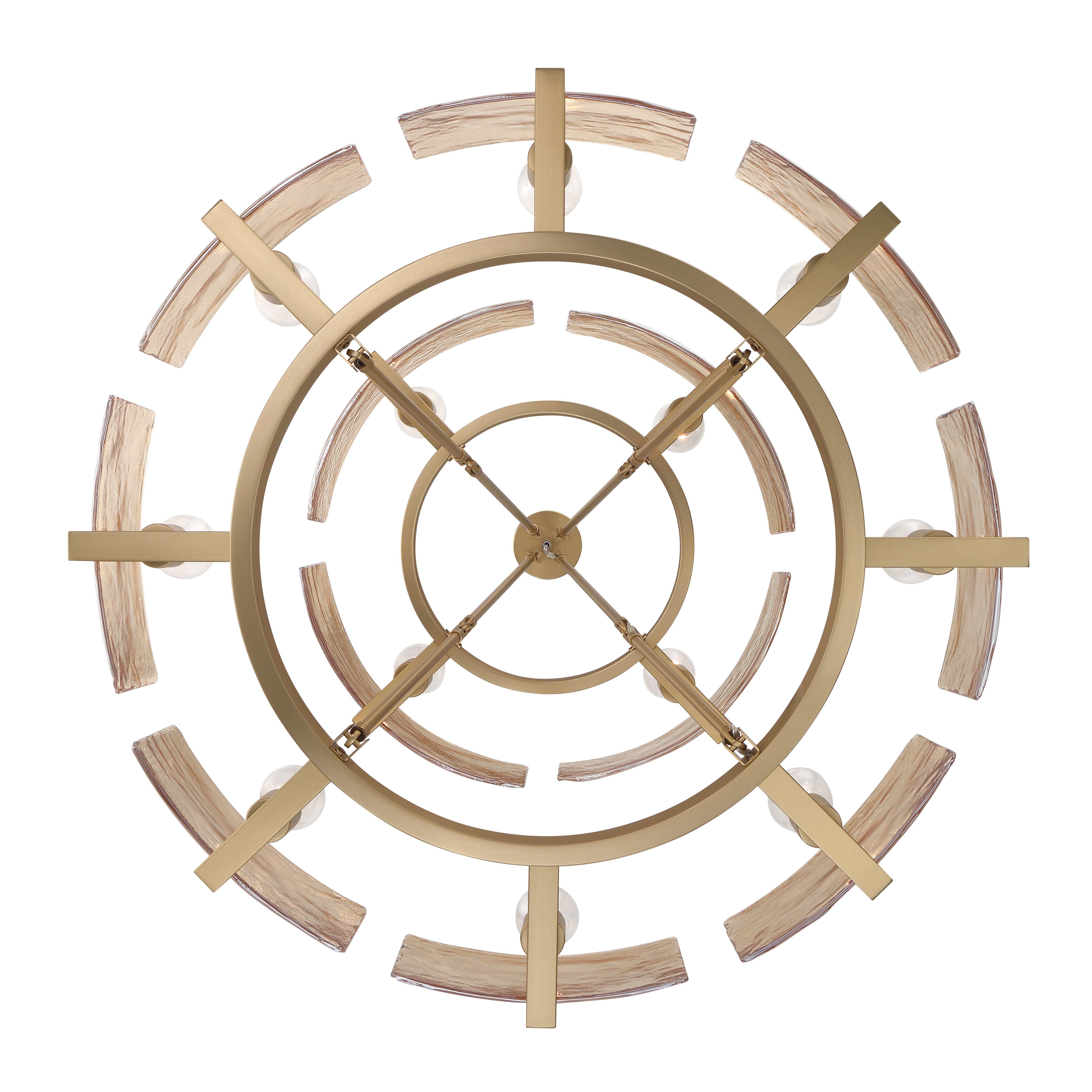 Yep by Golden Lighting Aenon 12-light 2-tier Chandelier (4+8) in Brushed Champagne Brass with Amber Water Glass