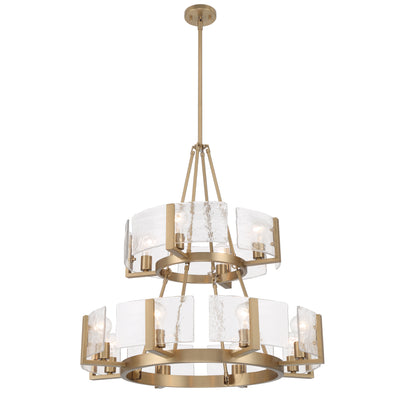 Aenon 12-light 2-tier Chandelier (4+8) in Brushed Champagne Brass with Hammered Water Glass - - Golden Lighting