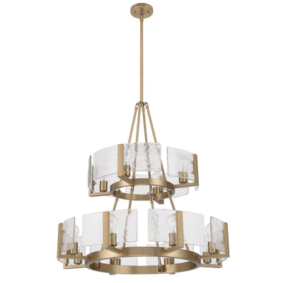 Aenon 12-light 2-tier Chandelier (4+8) in Brushed Champagne Brass with Hammered Water Glass - - Golden Lighting