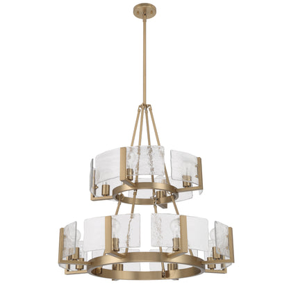 Aenon 12-light 2-tier Chandelier (4+8) in Brushed Champagne Brass with Hammered Water Glass - - Golden Lighting