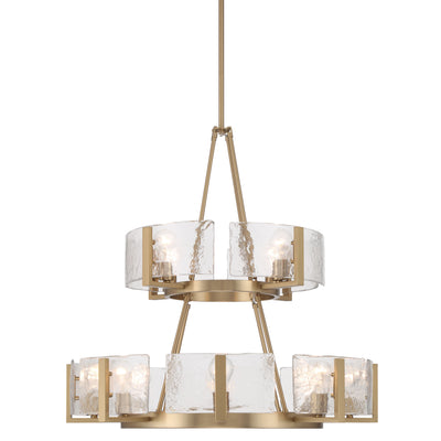 Aenon 12-light 2-tier Chandelier (4+8) in Brushed Champagne Brass with Hammered Water Glass - - Golden Lighting