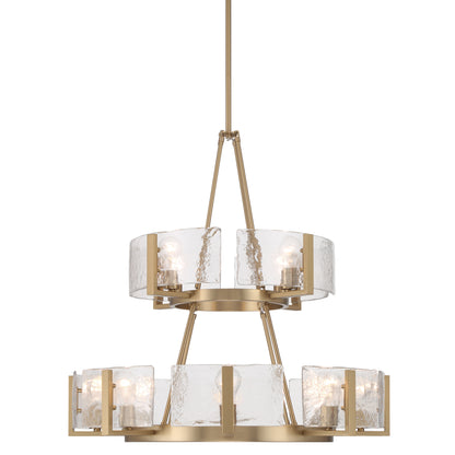 Aenon 12-light 2-tier Chandelier (4+8) in Brushed Champagne Brass with Hammered Water Glass - - Golden Lighting