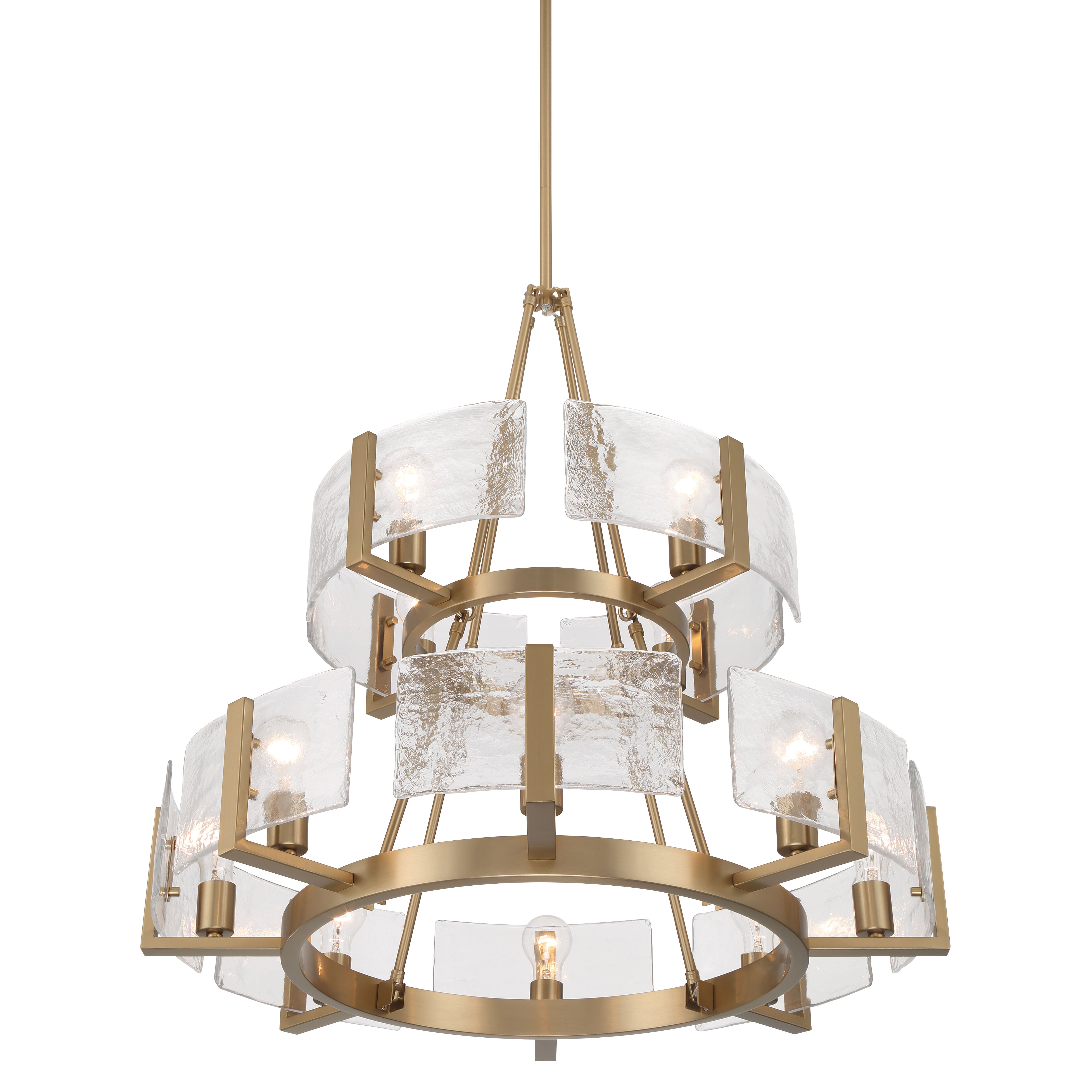 Aenon 12-light 2-tier Chandelier (4+8) in Brushed Champagne Brass with Hammered Water Glass - - Golden Lighting